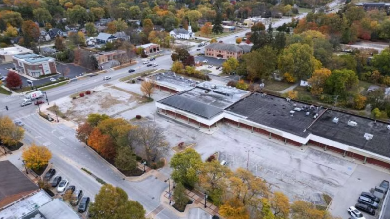 Aerial view of vacant Family Square Plaza in Lisle