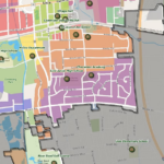 A map drawing of the neighborhoods in Lisle, IL, with Oakeview in purple