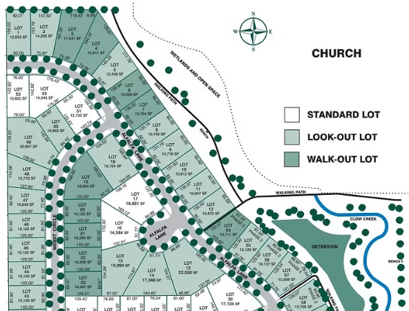Map of the planned Clow Creek Farm Addition for Naperville, IL