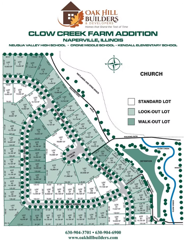 Map of the planned Clow Creek Farm Addition for Naperville, IL