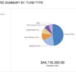 2025 expenditure summary by fund type, showing total expenditure of $44,116,389, with the General Fund representing the largest share