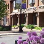 Downtown Lisle, Illinois, with shops and landscaped sidewalks